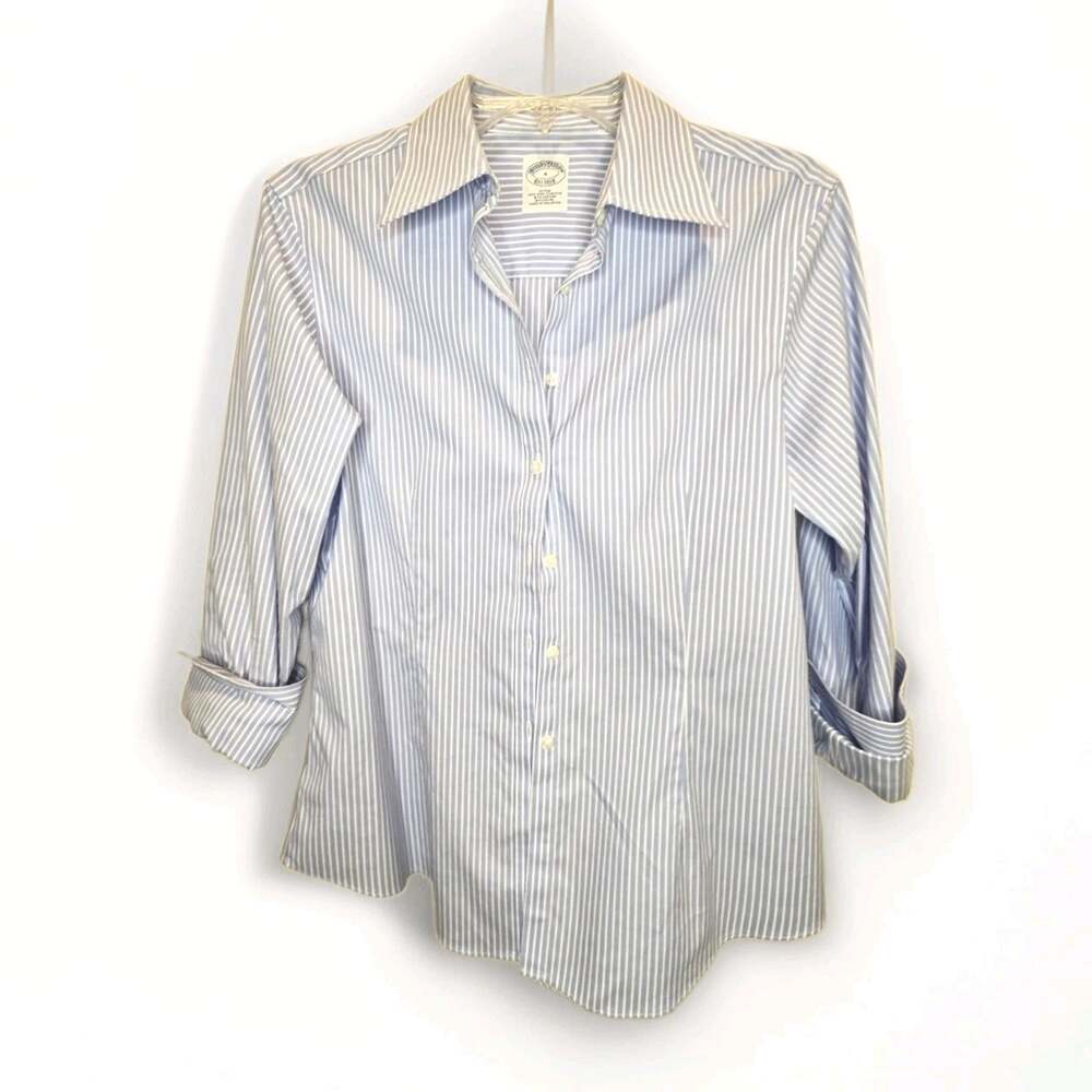 Women’s Brooks Brothers Polo Fitted Size 6 Blue Stripe Long Sleeve Non-iron